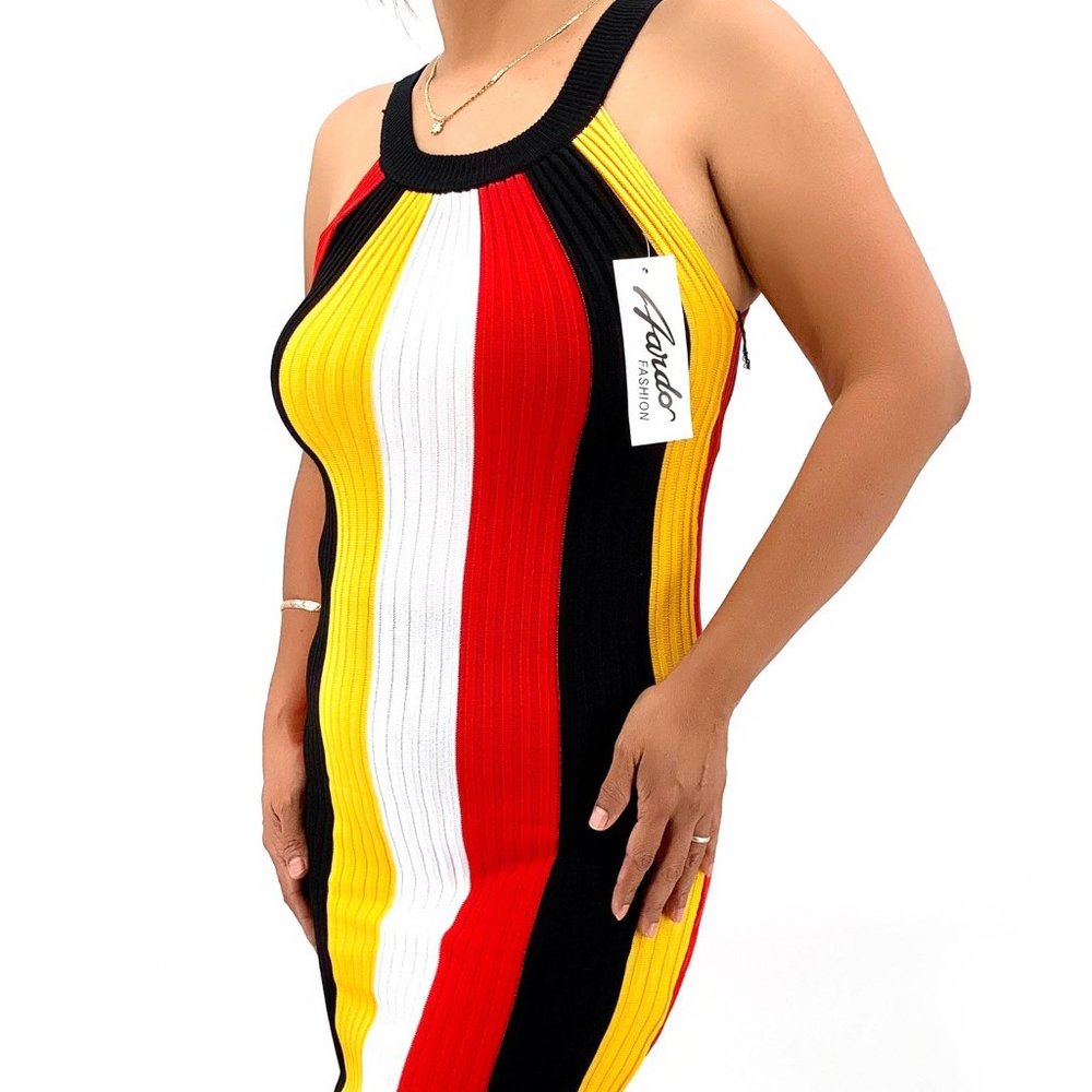Women's New Arrival Fashion Striped Sleeveless Bodycon Dress Size One size Yello